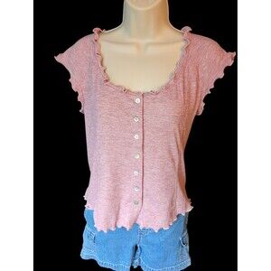 NWT Davi & Dani Pink Ribbed Ruffle Trim Baby Tee Size L Feminine